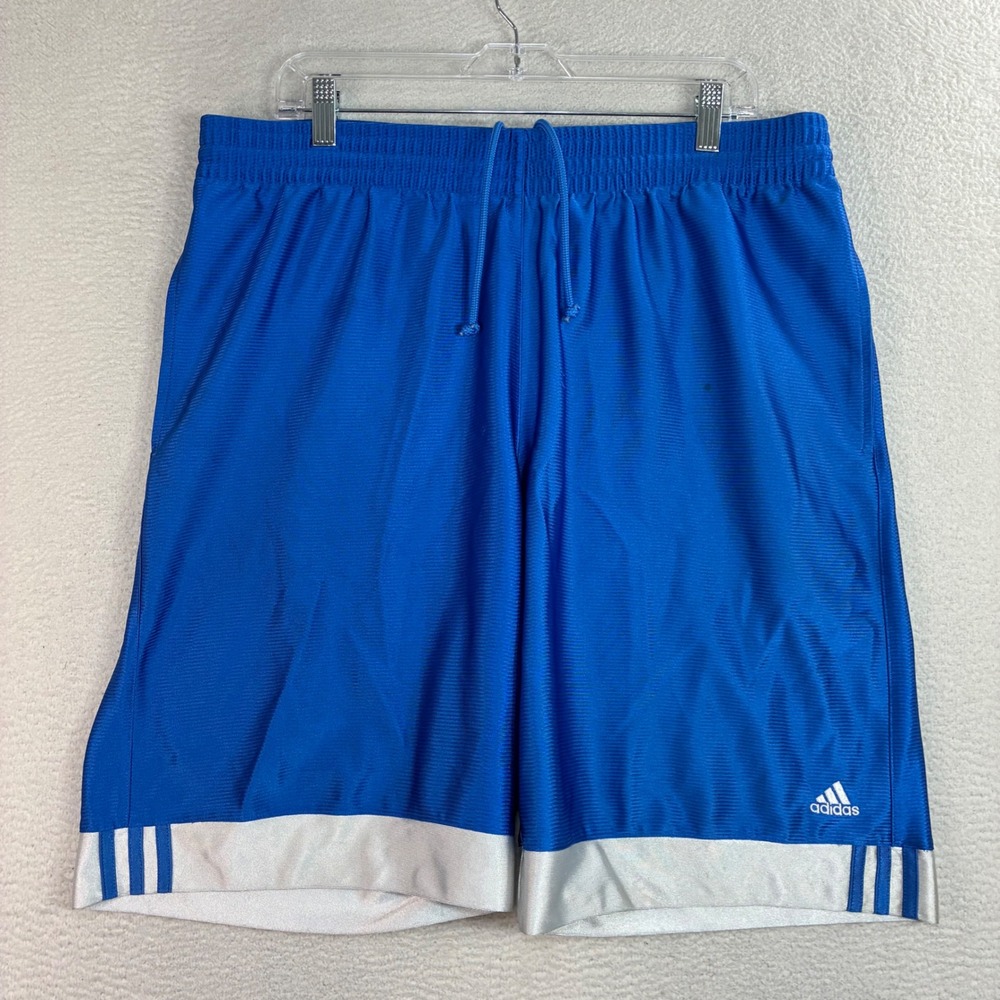 Vintage Adidas Baggy Basketball Shorts Men M Blue White Drawstring Silky Y2K